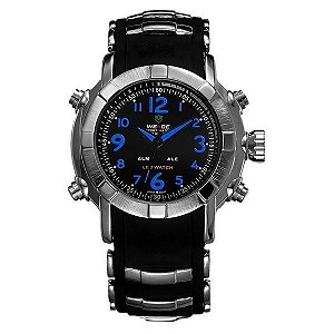 Relógio Masculino Weide AnaDigi WH-1106 - Preto, Prata e Azul