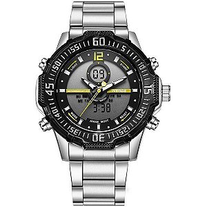 Relógio Masculino Weide AnaDigi WH-6105 - Prata, Preto e Amarelo