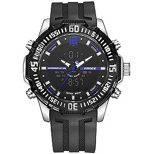 Relógio Masculino Weide AnaDigi WH-6105 - Preto, Prata e Azul