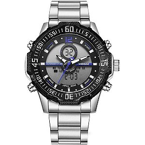 Relógio Masculino Weide AnaDigi WH-6105 - Prata e Azul