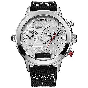 Relógio Masculino Weide AnaDigi WH-6405 Preto, Prata e Branco