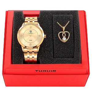 Kit Relógio Feminino Tuguir Analógico TG153 Dourado com Brinde