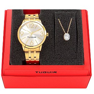 Kit Relógio Feminino Tuguir Analógico TG148 Dourado com Brinde