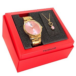 Kit Relógio Feminino Tuguir Analógico TG112 Dourado com Brinde