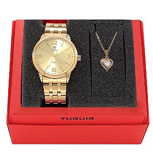 Kit Relógio Feminino Tuguir Analógico W2125 Dourado com Brinde