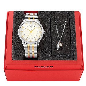 Kit Relógio Feminino Tuguir Analógico W2122 Prata e Dourado com Brinde