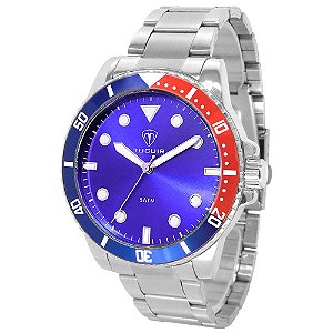 Relógio Masculino Tuguir Analógico TG157 Prata e Azul e Vermelho
