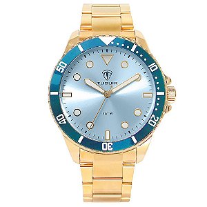 Relógio Masculino Tuguir Analógico TG157 Dourado e Azul