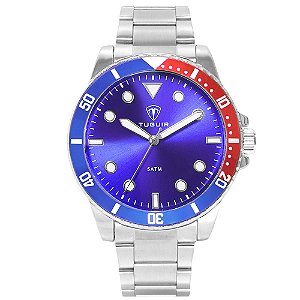 Relógio Masculino Tuguir Analógico TG157 Prata e Azul e Vermelho