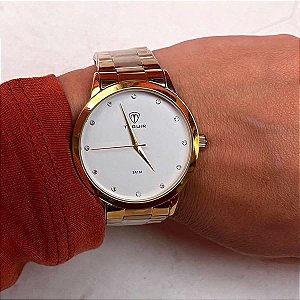 KIT Relógio Feminino Tuguir Analógico TG114C Dourado e Branco com Brinde