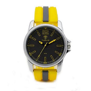 Relógio Masculino Tuguir Analógico 5017 - Amarelo, Cinza e Prata