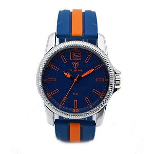 Relógio Masculino Tuguir Analógico 5017 - Azul, Laranja e Prata