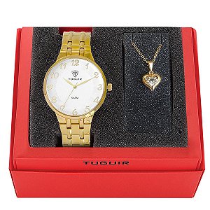 Kit Relógio Feminino Tuguir Analógico W2128TU Dourado e Prata com Brinde
