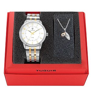 Kit Relógio Feminino Tuguir Analógico W2122-TU Prata e Dourado com Brinde