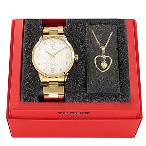 Kit Relógio Feminino Tuguir Analógico W2129-TU Dourado e Prata com Brinde