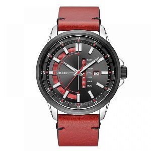 Relógio Masculino Curren Analógico 8307 - Vermelho, Prata e Preto