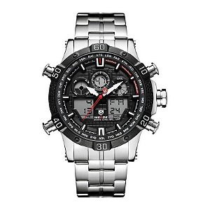 Relógio Masculino Weide AnaDigi WH-6901 - Prata e Preto