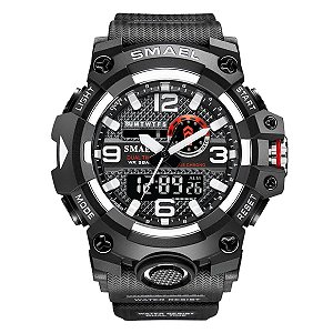 Relógio Masculino Esportivo Smael AnaDigi 8035 Preto e Branco 5ATM