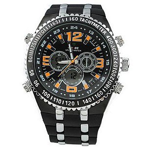 Relógio Masculino Weide AnaDigi WH-1107 - Preto, Prata e Laranja