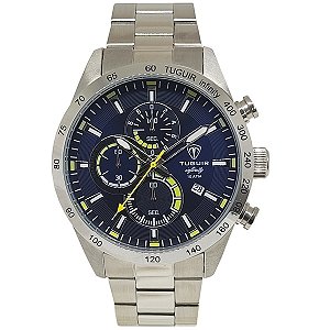 Relógio Cronógrafo Masculino de Aço Tuguir Analógico Infinity TGI37065 Prata e Azul