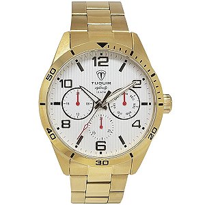 Relógio Masculino de Aço MultiFunção Tuguir Analógico Infinity TGI37060 Dourado e Branco