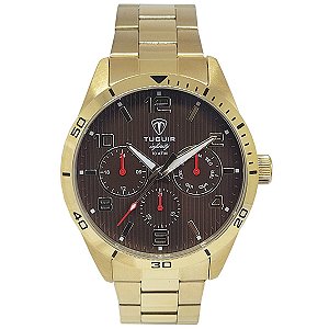 Relógio Masculino de Aço MultiFunção Tuguir Analógico Infinity TGI37059 Dourado e Marrom