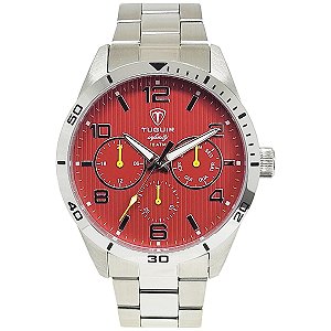 Relógio Masculino de Aço MultiFunção Tuguir Analógico Infinity TGI37057 Prata e Vermelho