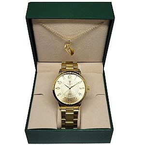 Relógio Feminino Tuguir Analógico TG35103 TG145 Dourado com Brinde