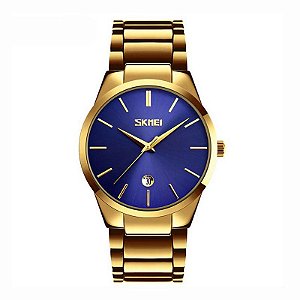 Relógio Masculino Skmei Analógico 9140 Dourado e Azul