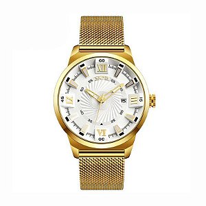Relógio Masculino Skmei Analógico 9166 Dourado e Branco