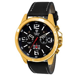 Relógio Cronógrafo Masculino de Aço Tuguir Analógico Infinity TGI37036 Dourado e Preto