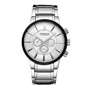 Relógio Masculino Curren Analógico 8001 - Prata, Preto e Branco
