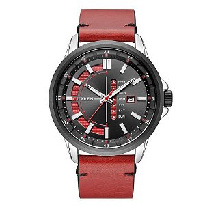 Relógio Masculino Curren Analógico 8307 - Vermelho, Prata e Preto