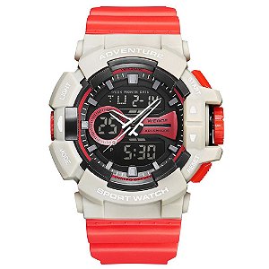Relógio Masculino Weide AnaDigi WA3J8002 - Vermelho e Branco Gelo