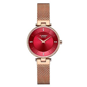 Relógio Feminino Curren Analógico C9031L - Rose e Vermelho