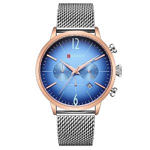 Relógio Masculino Curren Analógico 8313 - Prata e Azul