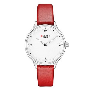 Relógio Feminino Curren Analógico C9039L - Prata e Vermelho