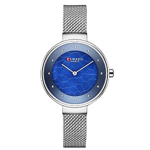 Relógio Feminino Curren Analógico C9032L - Prata e Azul