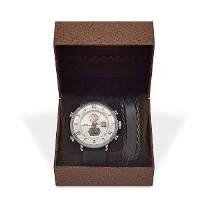 Kit Relógio Masculino Weide AnaDigi WH-6106 com Pulseira de Couro