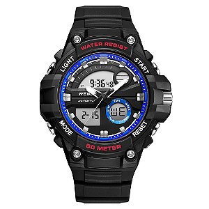 Relógio Masculino Weide AnaDigi WA3J8010 Preto e Azul