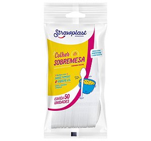 Colher plastica descartável Sobremesa Branca 50un - Strawplast