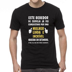 Camiseta Personalizada Preta Esse Bebedor De Cerveja Já Foi Conquistado - Informe o Mês
