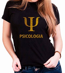 Camiseta Personalizada Preta Curso Psicologia Dourada