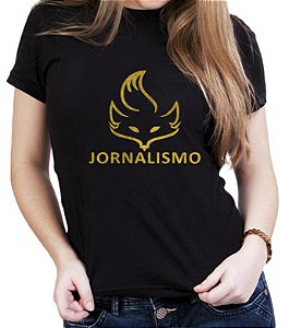 Camiseta Preta Curso de Jornalismo Jornalista Dourada