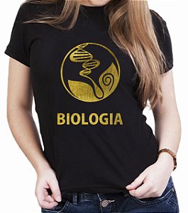 Camiseta Preta Curso de Biologia Universitária Dourada