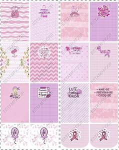 Painel de Recortes Personalizados Moldes de Porta Moedas em Tecido Digital Sublimado Outubro Rosa - Faça Você Mesma