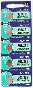 BATERIA 391/381/SR1120SW-cartela c/5 pçs	SONY/MURATA, MAXELL OU ENERGIZER 		cod:777