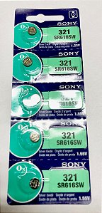 BATERIA 321/SR616SW CARTELA C/5 PEÇAS SONY/MURATA, MAXELL OU ENERGIZER  cod:762