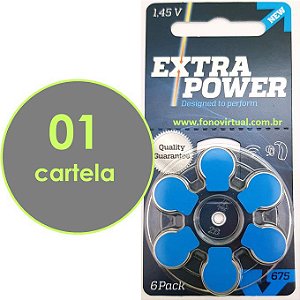 06 Baterias EXTRA POWER 675 / PR44 Para Aparelho Auditivo