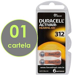06 Baterias DURACELL 312 / PR41 - Para Aparelho Auditivo